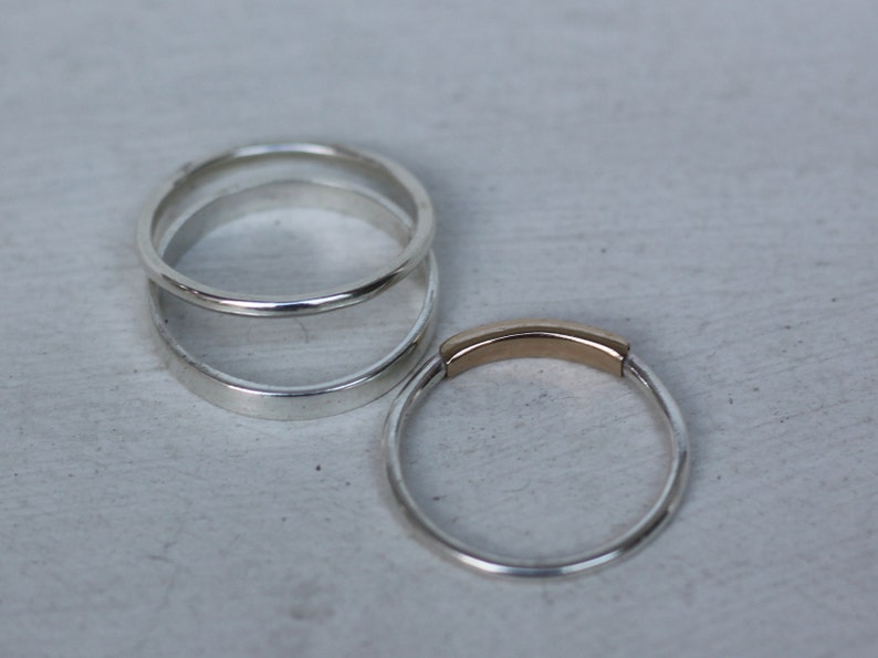 Gold and Silver rings 3 Stacking rings, 14k gold, Sterling silver ring, Ring set, Thumb rings, Modern minimalist jewelry, Mixed metal ring image 6