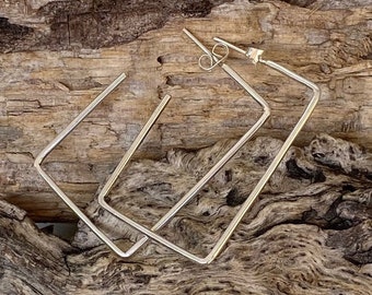 Silver square hoops, modern art deco jewelry,  simple hoops, geometric earrings, statement jewelry, minimalist earrings