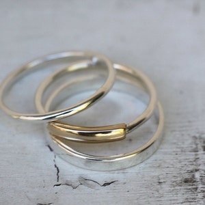 Gold and Silver rings 3 Stacking rings, 14k gold, Sterling silver ring, Ring set, Thumb rings, Modern minimalist jewelry, Mixed metal ring image 7