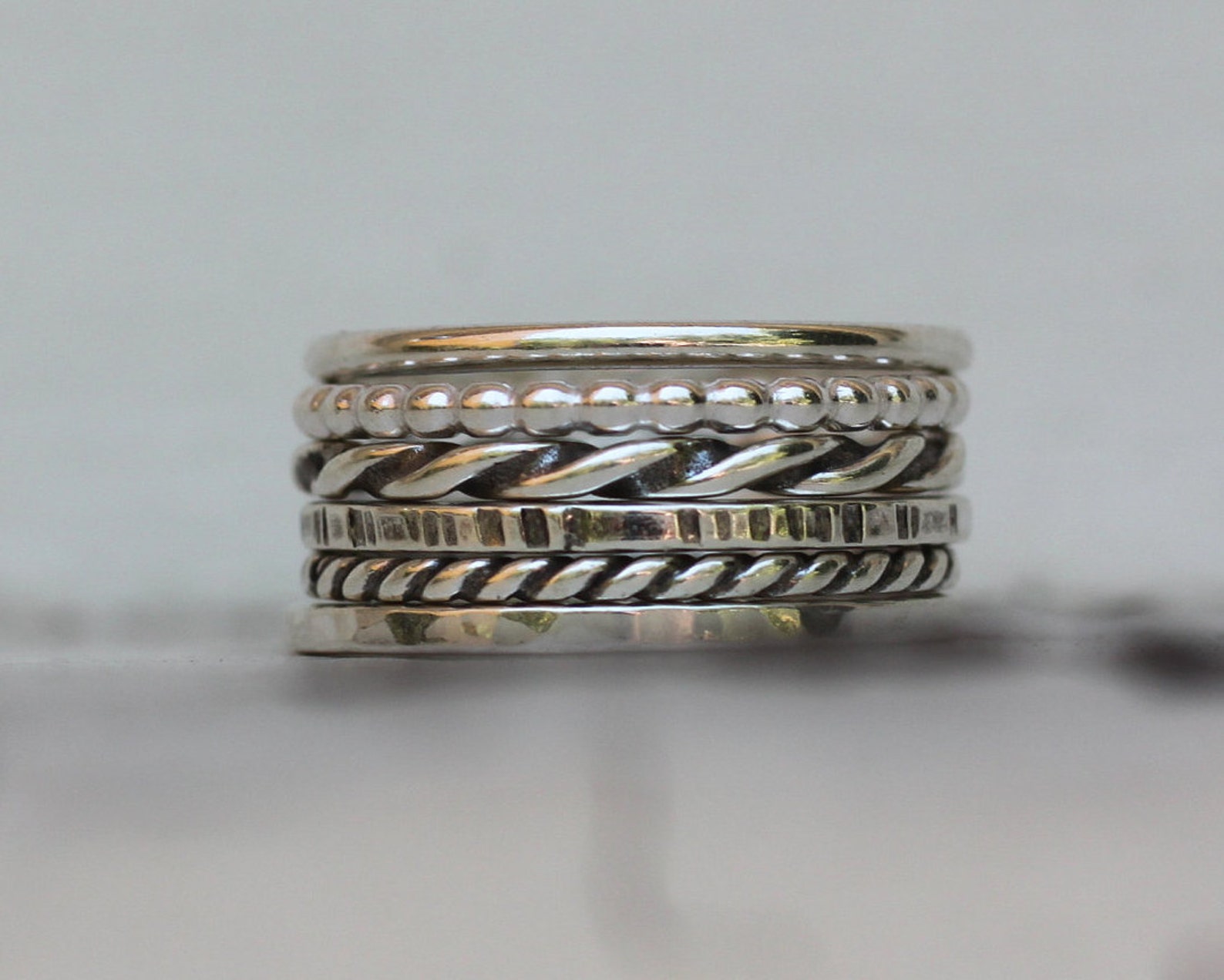 Stacking Ring Set 6 Silver Twisted Rings Minimalist | Etsy