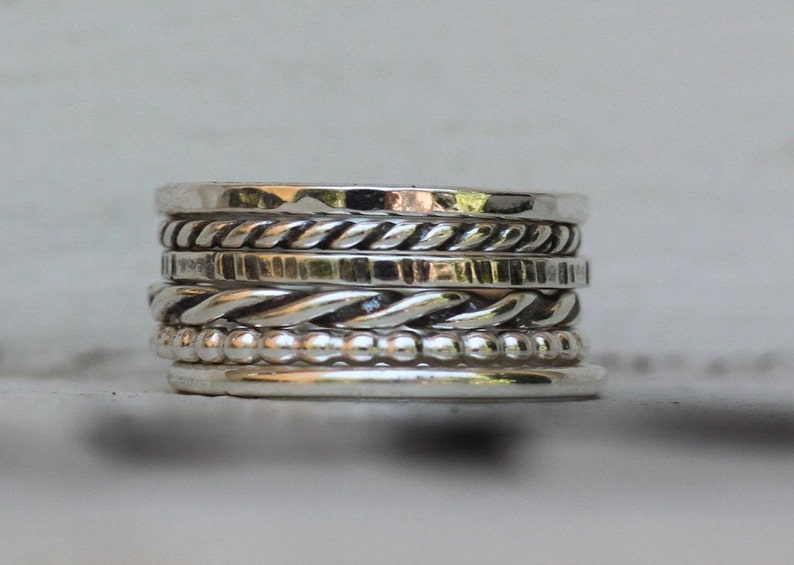 Stacking Ring Set 6 Silver Twisted Rings Minimalist | Etsy
