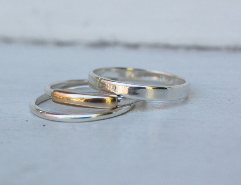 Gold and Silver rings 3 Stacking rings, 14k gold, Sterling silver ring, Ring set, Thumb rings, Modern minimalist jewelry, Mixed metal ring image 10