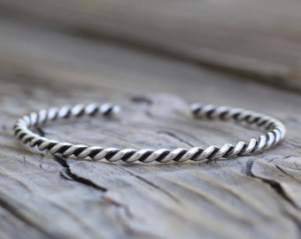 Silver Cuff Bracelet, Sterling Silver Rope Cuff, Twisted Silver Bracelet, Stackable Cuff, Silver Cuff, Silver Bracelet, Open Bangle Bracelet