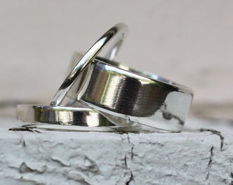 Juego de 3 anillos de plata anchos, Anillo de plata grueso, Anillo llamativo, Juego de anillos grandes, Plata maciza, Anillos apilables, Anillo pesado, Anillo para el dedo medio