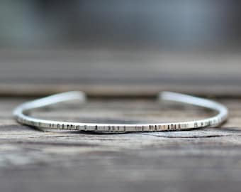 Sterling Silver Cuff Bracelet, Stacking Bracelet, Delicate Skinny Cuff, Textured Silver Cuff, Minimalist Jewelry, Boho Jewelry, Simple cuff