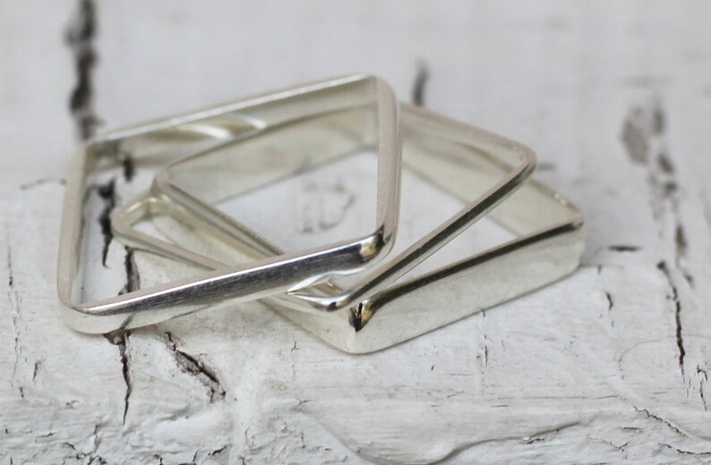 Square Rings 3 Set of Sterling Silver Rings Stacking Ring | Etsy