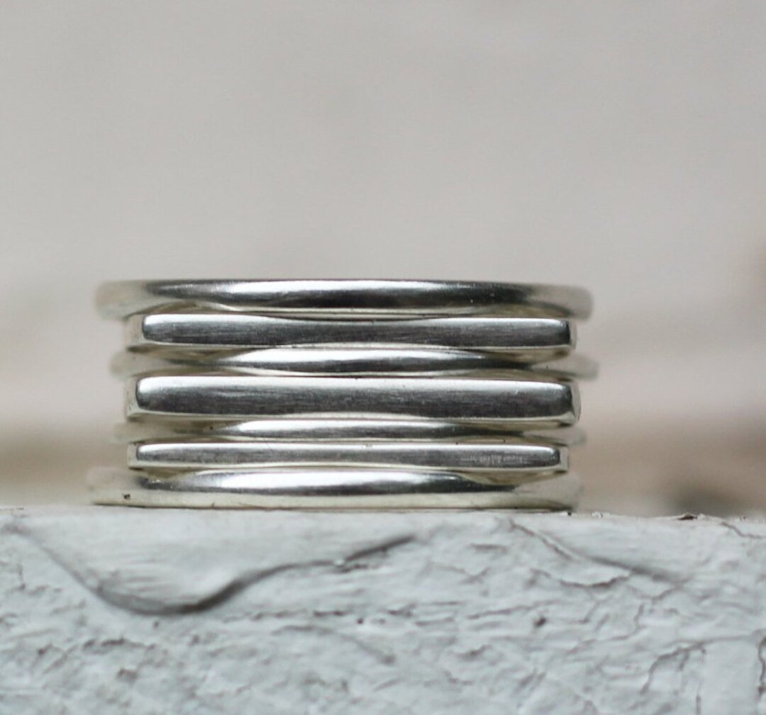 Square Rings (7), Set of Sterling Silver Rings, Stacking Ring Set ...
