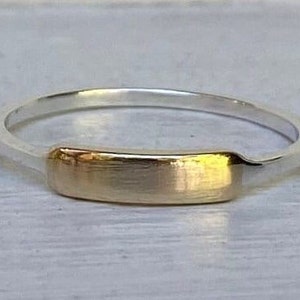 Gold and silver ring, 14k gold tag ring with sterling silver, mixed metal ring, gold and silver stacking ring, minimalist gold silver ring