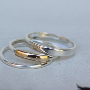 Gold and Silver rings 3 Stacking rings, 14k gold, Sterling silver ring, Ring set, Thumb rings, Modern minimalist jewelry, Mixed metal ring image 5