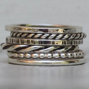 Stacking ring Set (6), Silver twisted rings, Minimalist jewelry, Assortment of rings, Statement rings, Set of Silver rings, Simple rings
