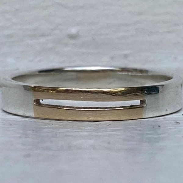 Gold and Silver ring, 14 gold sterling silver ring, Mixed metal ring, Stacking ring, Wedding band with gold and silver, Minimalist band ring