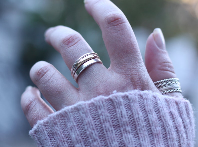 Gold and Silver rings 3 Stacking rings, 14k gold, Sterling silver ring, Ring set, Thumb rings, Modern minimalist jewelry, Mixed metal ring image 2