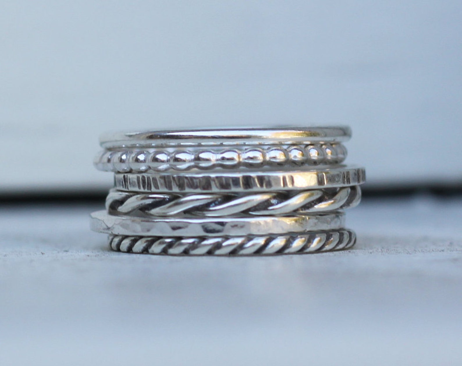 Stacking Ring Set 6 Silver Twisted Rings Minimalist - Etsy