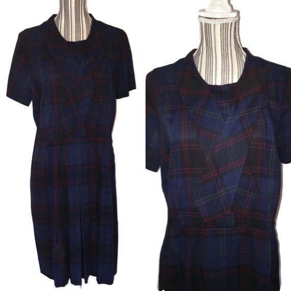 Vintage 40’s Blue and Red Plaid Dress