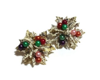 Vintage Flower Beaded Clip Earrings