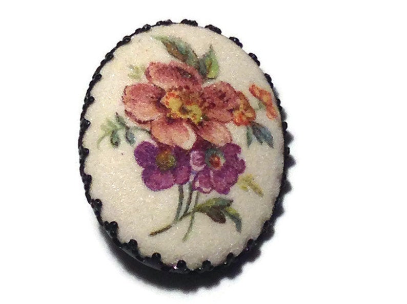 Vintage Off White Hand Painted Pin and Earrings marked Germany