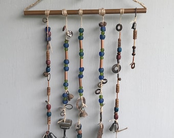 Copper Metal Hanging Wind Chimes with Vintage/ Antique Bells, Beads, Rustic Decor Unique Handmade