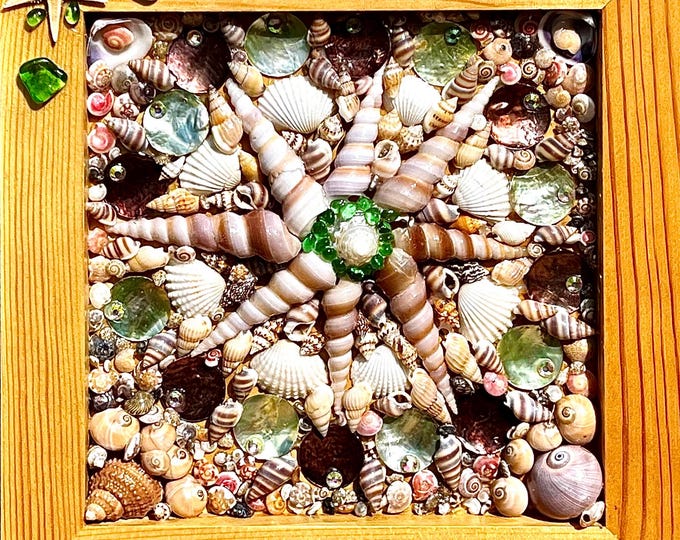 Collage Using Shells Seashell Mosaic Collage on Cradleboard Made With Shells and Sea Glass ...
