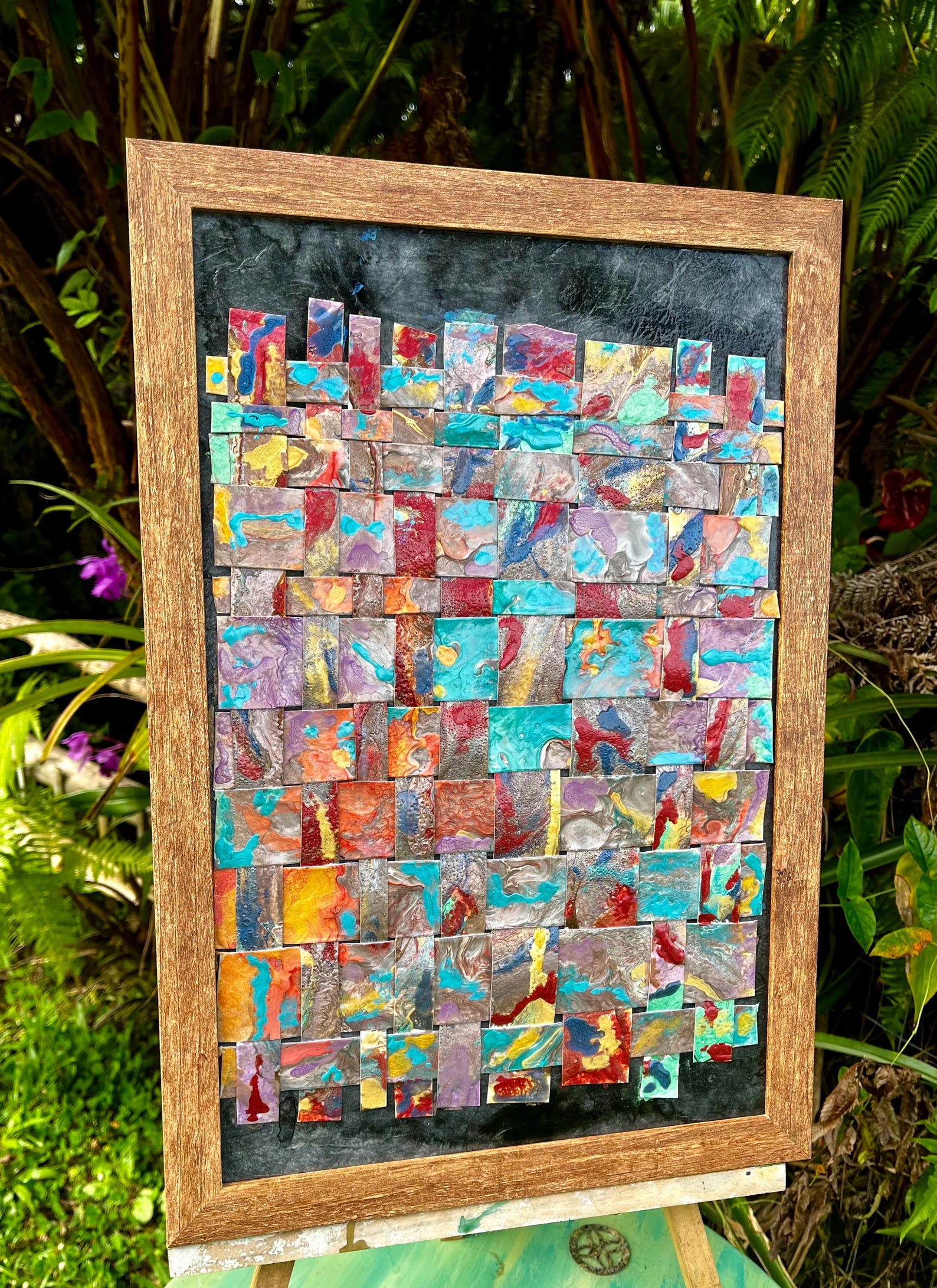 Weave Paint Pattern Abstract Painting Weaving Pattern Pabeo Oil Paints on Paper Framed ...
