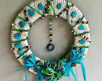 Turquoise Wreath Cotton Rope With Beads Yarn