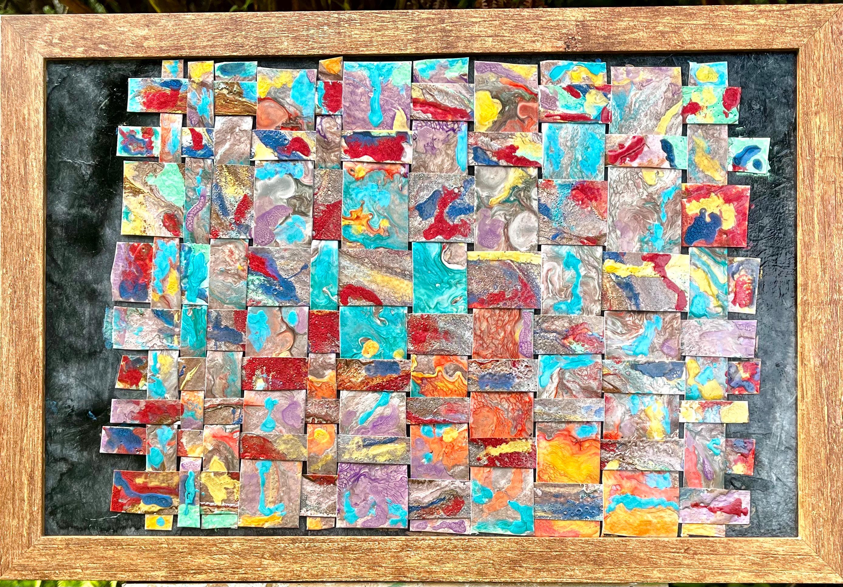 Weave Paint Pattern Abstract Painting Weaving Pattern Pabeo Oil Paints on Paper Framed ...