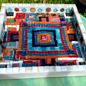 Square Glass Mosaic Tray or Wall Art Shadow Box 12x12 Wood Panel