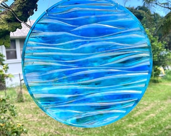 Blue Ocean Ripples Transparent Round Suncatcher for Window or Patio Decor