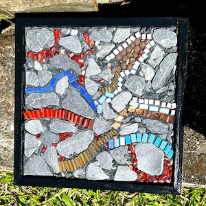 Mosaic Slate Stone Tiles Fire and Ice Wall Art Tabletop Decor Natural Resources