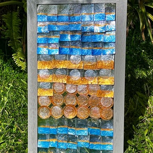 Natural Capiz Shells Blue Turquoise Gold Wall or Window Panel