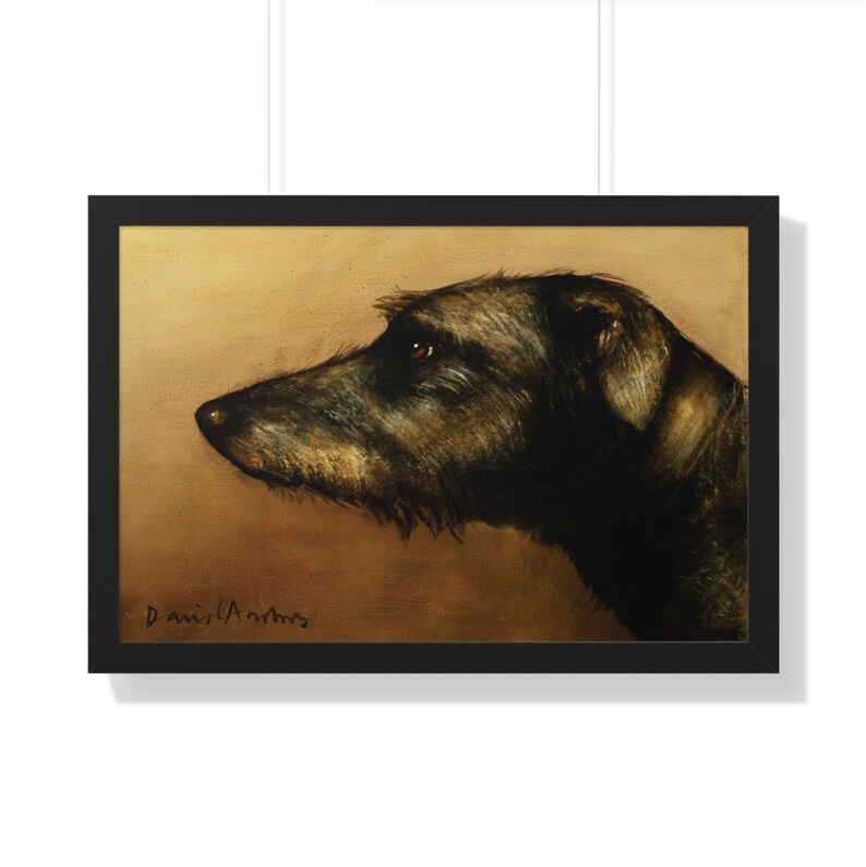 Lurcherporträtt: Hundkonsttryck från en originalmålning av David Andrews, canvastavla eller poster Framed Print