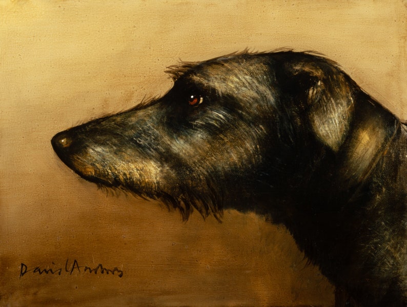 Lurcherporträtt: Hundkonsttryck från en originalmålning av David Andrews, canvastavla eller poster bild 3