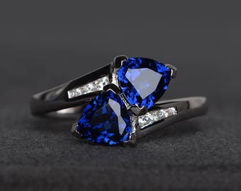 Natural Blue Tanzanite 925 Starling Silver Trillion Shape 1.20Ct Solitaire Ring
