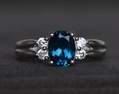 London blue topaz ring promise ring November birthstone oval cut blue gemstone sterling silver ring