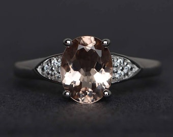 morganite engagement ring peach morganite ring promise ring gemstone ring oval cut sterling silver ring