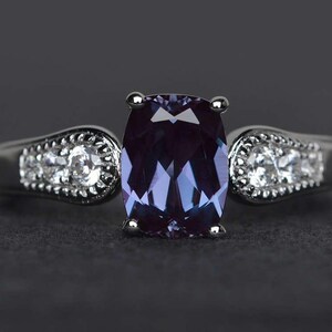 alexandrite ring cushion cut engagement ring sterling silver ring gemstone ring color changing promise ring