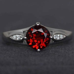 garnet engagement ring red garnet ring round cut wedding ring gemstone ring sterling silver ring