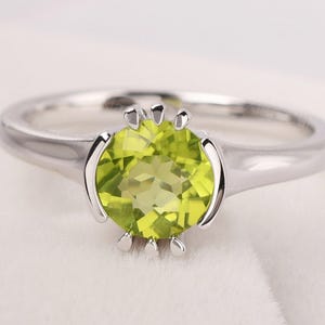 minimalist peridot ring sterling silver round shaped 1.41 carat solitaire promise ring August birthstone ring