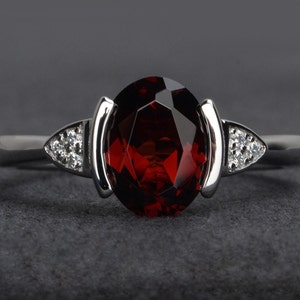 red garnet ring bezel setting natural garnet gemstone ring January birthstone ring anniversary ring