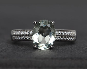 natural green amethyst ring anniversary ring oval cut green gemstone sterling silver ring