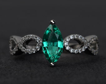 emerald engagement ring infinity rings sterling silver marquise cut gemstone rings women May birthstone ring