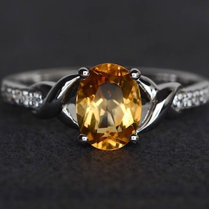 oval citrine ring yellow crystal ring yellow quartz ring oval engagement ring anniversary ring November birthstone ring