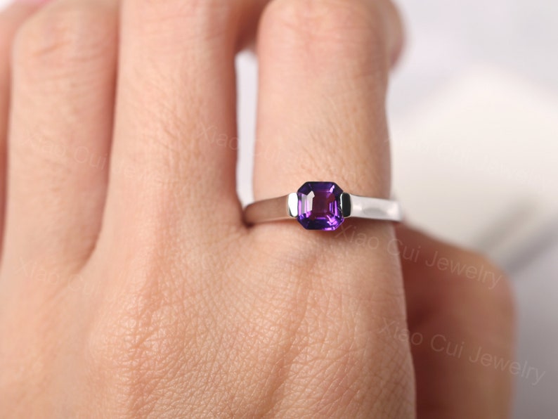 solitaire amethyst ring sterling silver solitaire statement ring February birthstone ring image 5