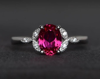 ruby ring promise ring July birthstone sterling silver ring oval cut gems red gemstone