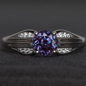 alexandrite ring promise ring June birthstone ring round cut color changing gemstone sterling silver ring