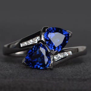 blue sapphire ring promise ring trillion cut blue gemstone sterling silver ring September birthstone