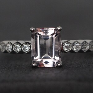morganite ring engagement ring silver emerald cut pink morganite ring