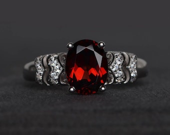 natürlichen Granat Ring Versprechen Ring Oval geschnitten roten Edelstein Januar Geburtsstein Sterling Silber Ring