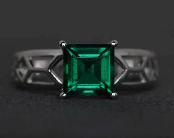 anillo solitario de esmeralda anillo de compromiso de esmeralda anillo de promesa anillo de gema verde de talla cuadrada anillo de piedra natal de mayo