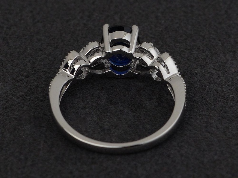 blue sapphire rings women engagement ring gemstone rings oval cut sterling silver 925 September birthstone ring image 3