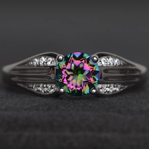 mystic topaz ring anniversary ring rainbow topaz ring round cut rainbow gemstone sterling silver ring